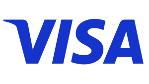 VISA wordmark in bold blue letters on a black background